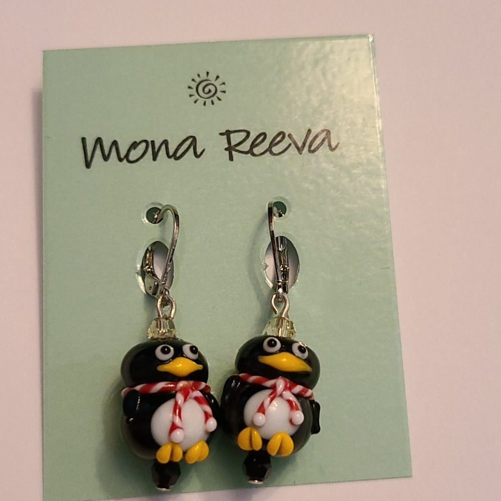 Earrings: Christmas Lampwork Glass Penguins